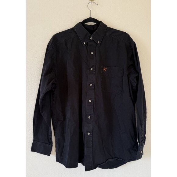 Ariat Men's Black Button Down Collard Long Sleeve Shirt Size large Western Casua - Picture 1 of 9